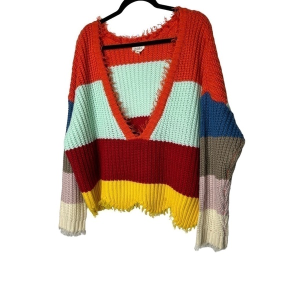 Bibi raw hem Colorblock Sweater cropped size medium - Picture 5 of 9